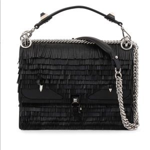 FENDI Black Leather Fringe Kan Shoulder Bag